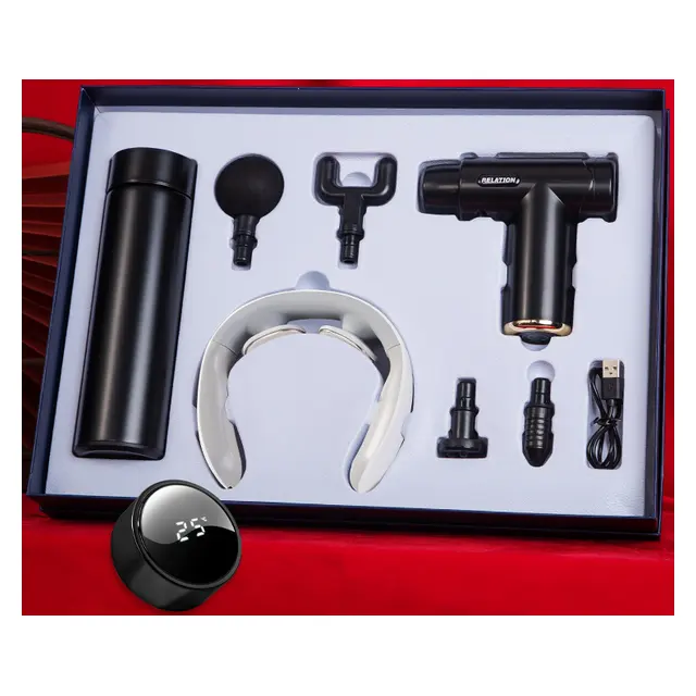 ปืนนวด พร้อม F6 basic model neck massage พร้อม vacuum กระบอกน้ำเก็บอุณหภูมิ ชุดของขวัญ
