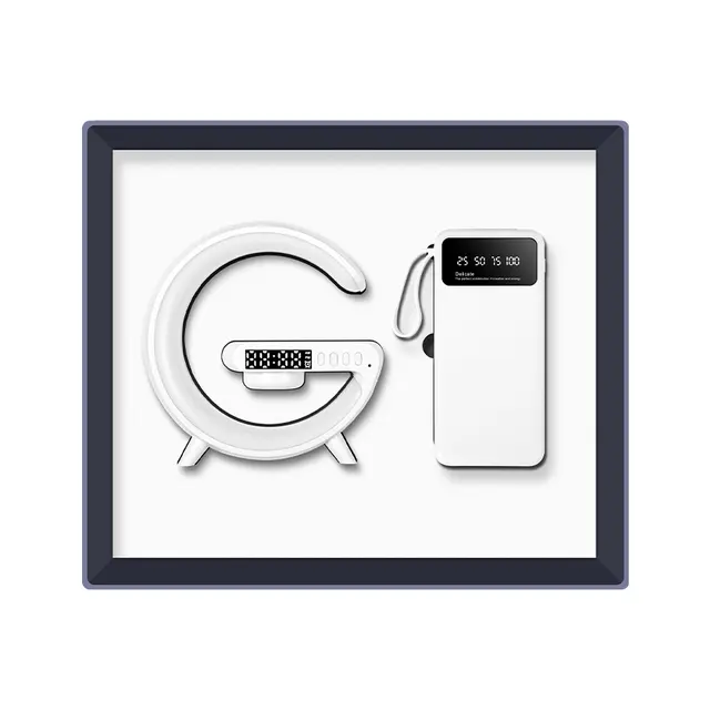 G shape แท่นชาร์จไร้สาย led lamp ลำโพง desk clock พร้อม พาวเวอร์แบงก์ (MOQ 100 SETS)