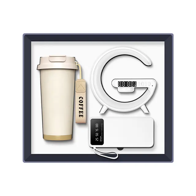 แก้วมัค พร้อม G shape แท่นชาร์จไร้สาย led lamp ลำโพง desk clock พร้อม พาวเวอร์แบงก์ (MOQ 100 SETS)