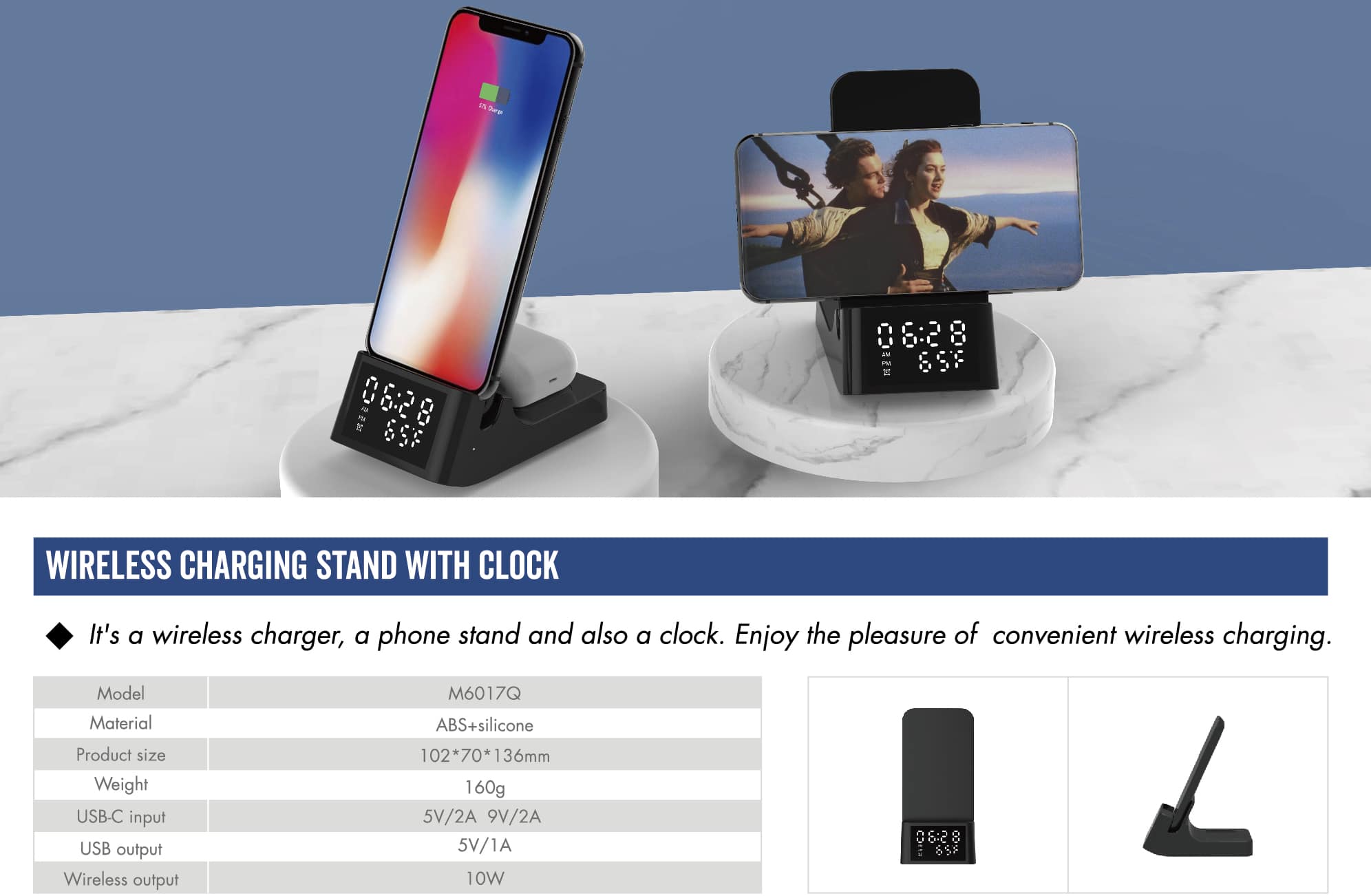 Wireless Charger Stand With Clock Model-M6017Q