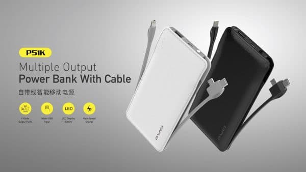 Awei Multiple Output Power Bank With Cable P51K