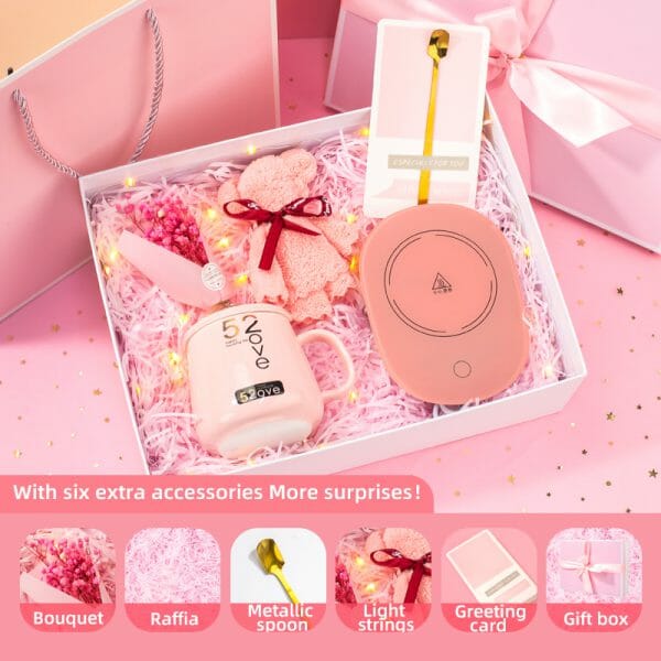 ชุดแก้วเซรามิคพร้อมถาด Heating Pad (ทำความร้อน) + ร่มพับอัตโนมัติ + เครื่องนวดคอ + พัดลม + สบู่ดอกไม้ ในกล่องของขวัญพรีเมี่ยมและถุงพร้อมสกรีน   Model : TWR01-9 - Image 5