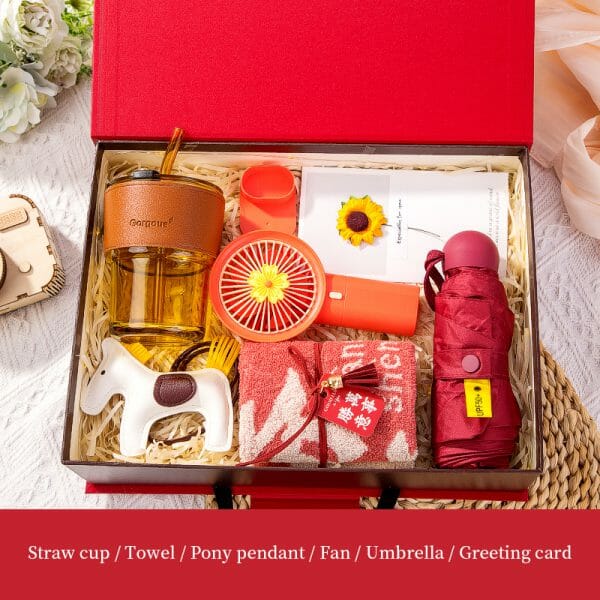 ชุด luxury gift - ขวดแก้ว ไดอารี่ พัดลมพกพา ผ้าขนหนู ร่ม พวงกุญแจหนัง(ม้า) การ์ด พร้อมสกรีนและกล่องของขวัญ  Model : TXH0404 - Image 15