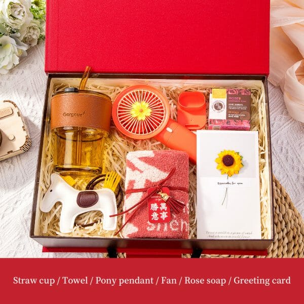 ชุด luxury gift - ขวดแก้ว ไดอารี่ พัดลมพกพา ผ้าขนหนู ร่ม พวงกุญแจหนัง(ม้า) การ์ด พร้อมสกรีนและกล่องของขวัญ  Model : TXH0404 - Image 13