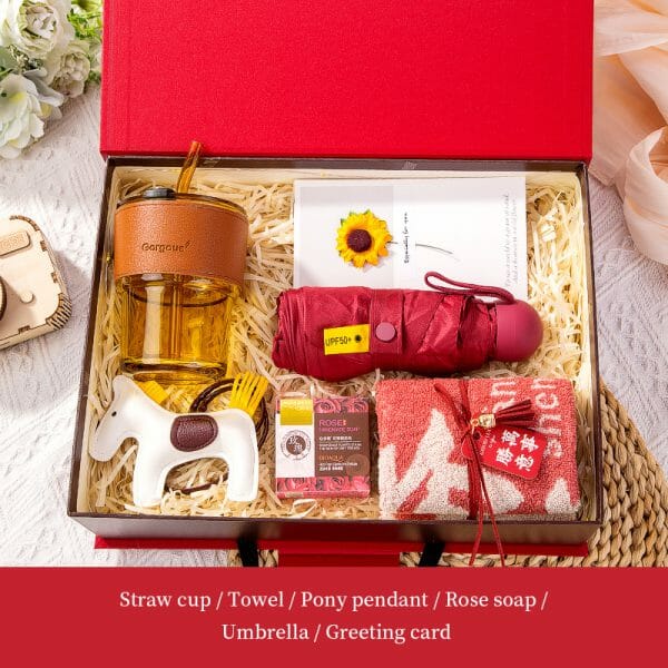 ชุด luxury gift - ขวดแก้ว ไดอารี่ พัดลมพกพา ผ้าขนหนู ร่ม พวงกุญแจหนัง(ม้า) การ์ด พร้อมสกรีนและกล่องของขวัญ  Model : TXH0404 - Image 11