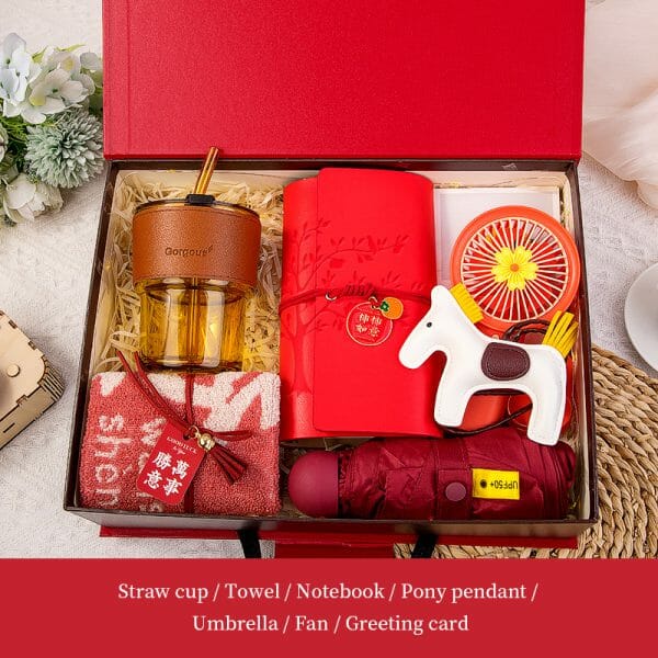 ชุด luxury gift - ขวดแก้ว ไดอารี่ พัดลมพกพา ผ้าขนหนู ร่ม พวงกุญแจหนัง(ม้า) การ์ด พร้อมสกรีนและกล่องของขวัญ  Model : TXH0404 - Image 10