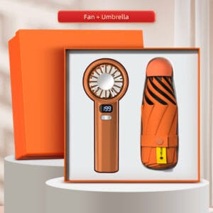 ชุดของขวัญพรีเมี่ยมพัดลมพกพา + ร่มพับอัตโนมัติป้องกันรังสี UV Model : TFS18-2