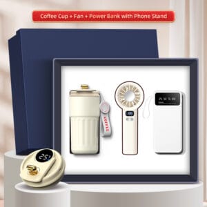 Gift Set 3in1 ครบจบ! แก้วเก็บอุณหภูมิ + พัดลมพกพา + เพาเวอร์แบงค์ ใช้งานจริง ดูหรูหราในกล่องพรีเมียม Model : TFS17-3